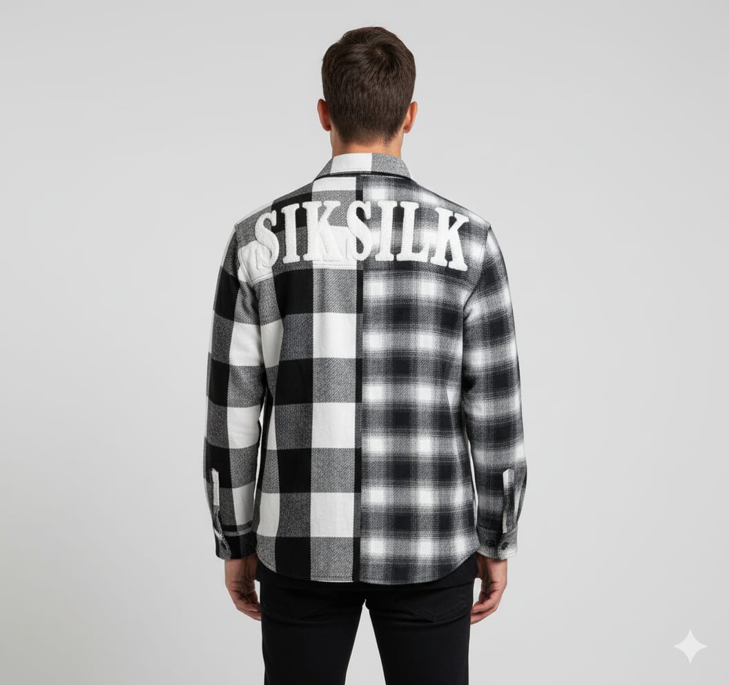 Oversize Men’s Black & White Checkered Half Split Shirt – SikSilk Edition - Image 4